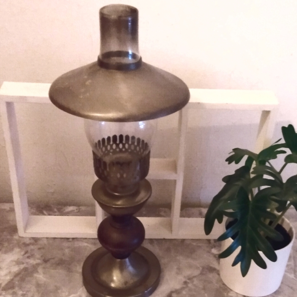 Vtg. Farmhouse Hurricane Candle Holder